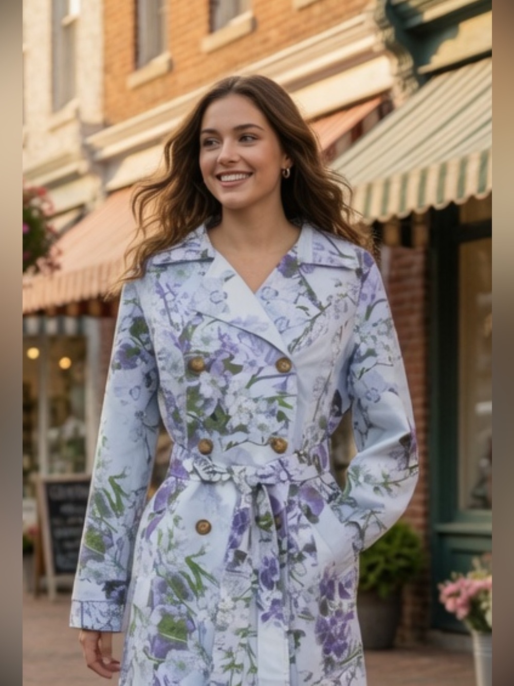 dennis basso Light blue/Lavender Floral Trench Coat